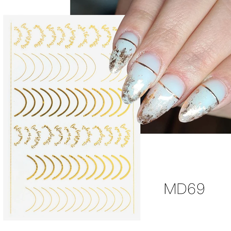 

1pcs Gold Silver Sliders 3D Nail Stickers Straight Curved Liners Stripe Tape Wraps Geometric Nail Art Decorations