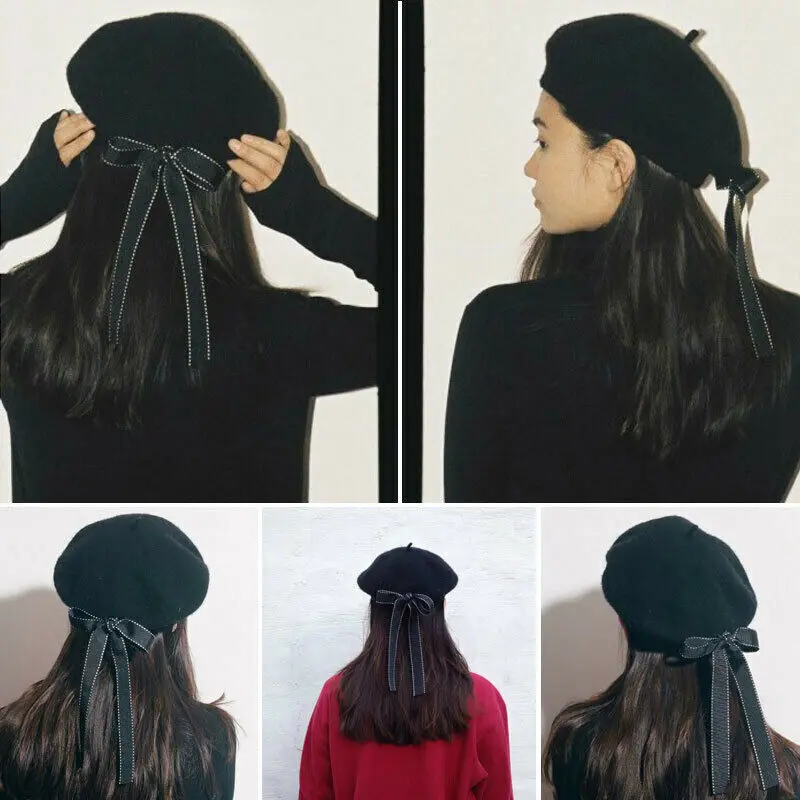 2019 модный тренд новинка Женский Черный берет в Корейском стиле Харадзюку