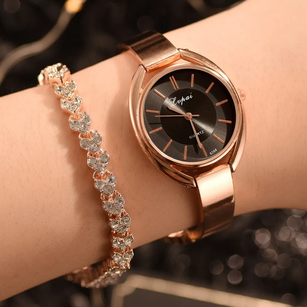 

Women's Watch Bracelet Set New Sale Rhinestone diamond Eye Shape Dial Steel Strip Watch Heart Shaped Full Drill Bracelet YE1