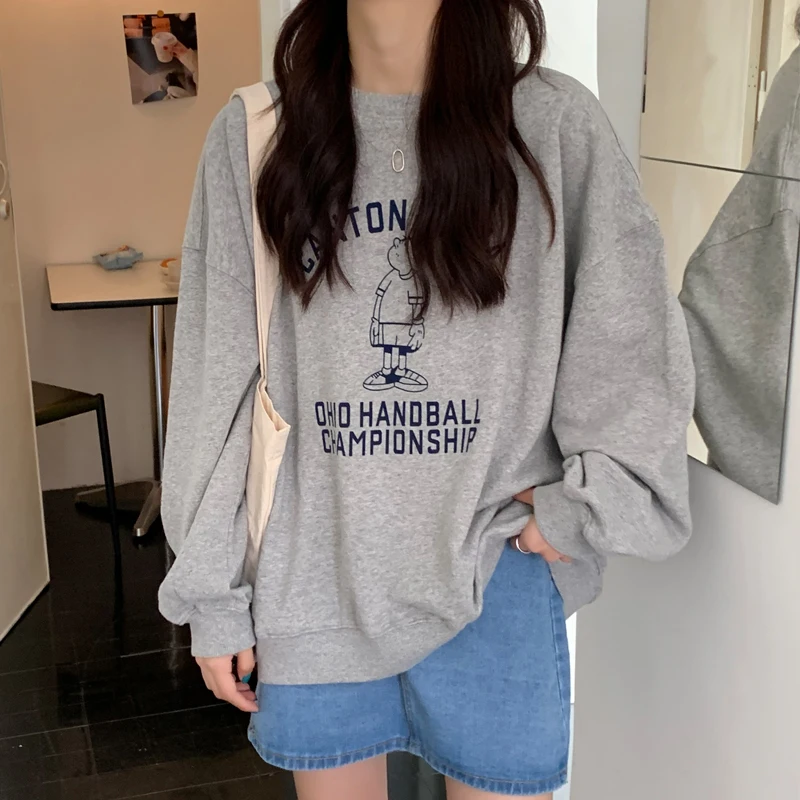 Свитшот женский оверсайз с мультяшным принтом пуловер худи в Корейском стиле