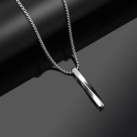 men stainless steel bar geometric silver color necklace pendant chain puzzle punk fashion daily jewelry coat accessories unisex