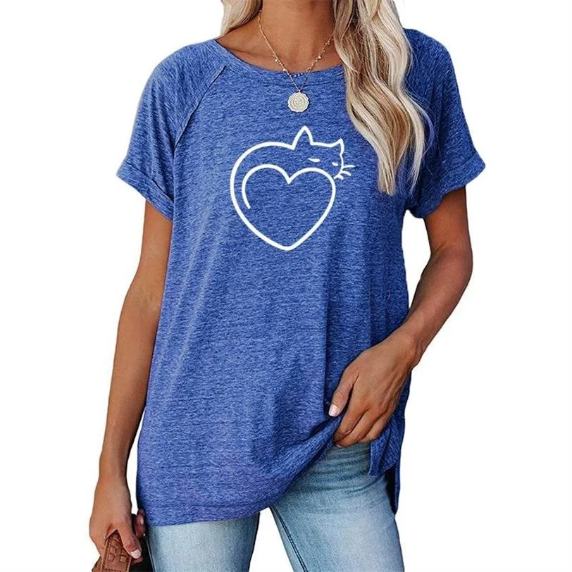

Yin Yang Heart Cats Sleeve Printed Short Sleeve T-Shirt Harajuku Casual T Shirts Summer Fashion Tees Streetwear Tshirts