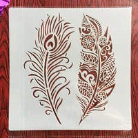 30 30cm size diy craft mandala feather mold for painting stencils stamped photo album embossed paper card on wood fabricwall