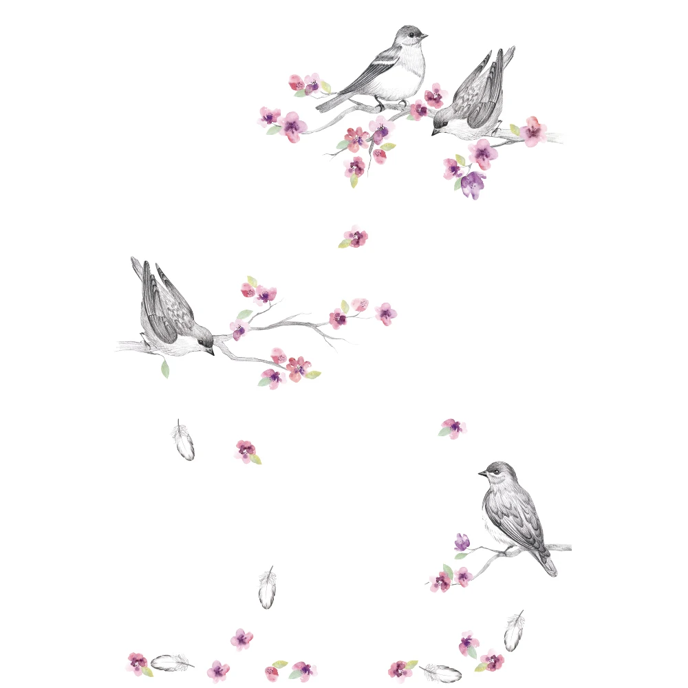 Наклейки на стену с птицами цветы для гостиной украшение дома Настенный декор