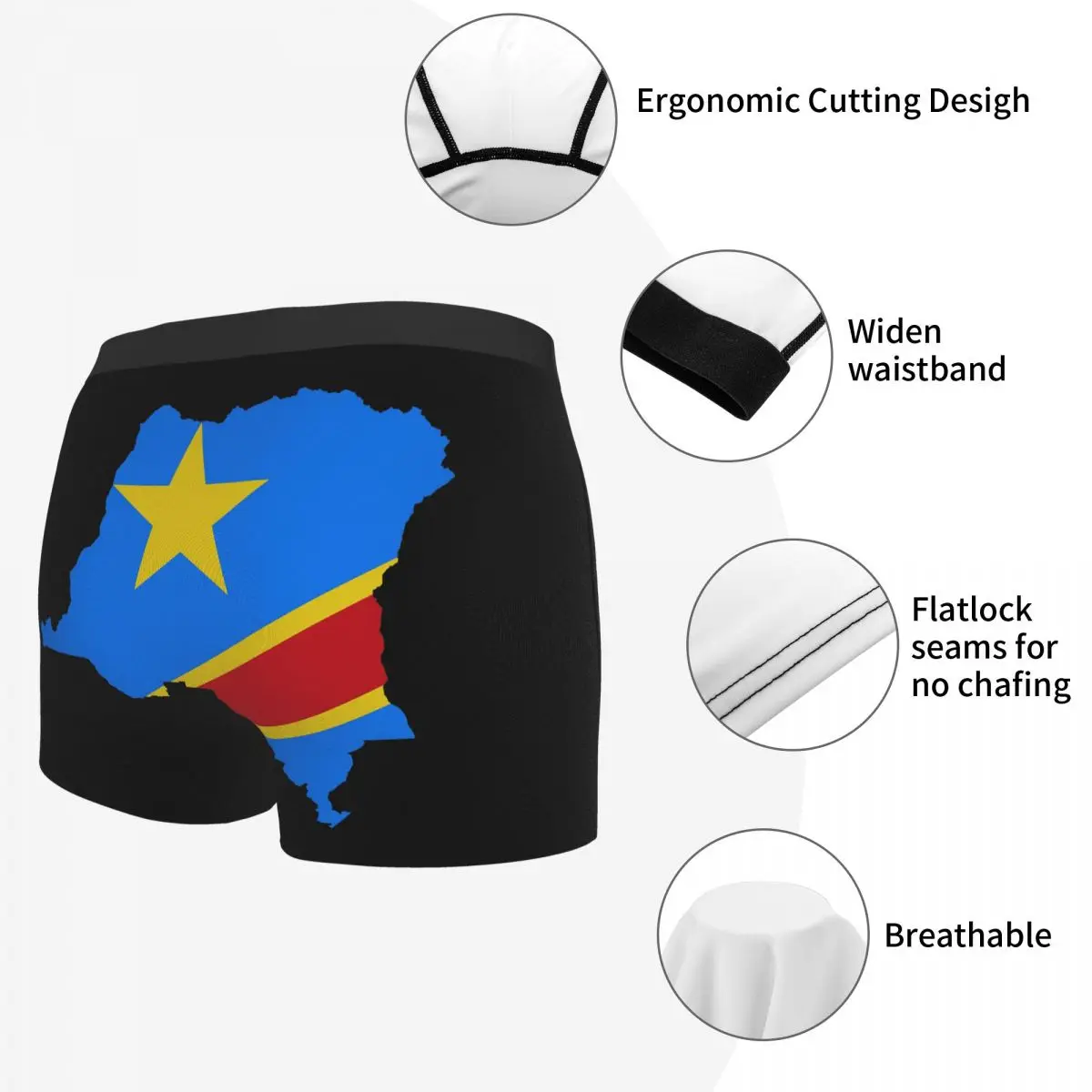 Flag Map Of The Democratic Republic Of The Congo Men's Boxer Briefs R300 Humor Graphic elastic pants for men