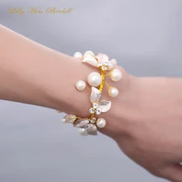 silver gold wedding accessories pearls crystals wrist jewelry hand bracelet for women