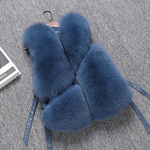ZDFURS* Женский жилет из натурального Лисьего меха, женский зимний Осенний жилет из натурального Лисьего меха, Модный женский жилет, жилет из натурального меха для женщин - Цвет: blue