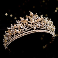 luxury wedding bridal crowns gold pearl crystal tiaras headband women pageant diadem rhinestone hair jewelry hair accessories