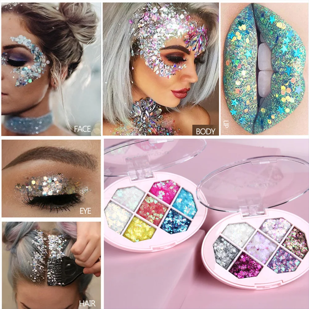 

Eyeshadow Palette 7 Colors Pigmented Sparkling Sequined Palette for Eye Lip Nail Eyeshadow Powder Palette