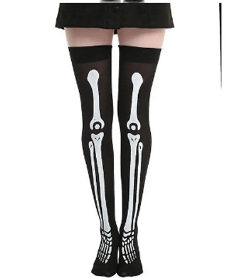 Забавные носки креативные Хэллоуин скелет длинные гольфы Красные Полосатые