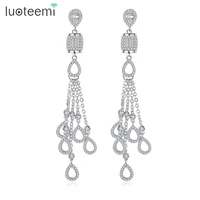 luoteemi fashion long tassels dangle earrings with tiny cubic zirconia shiny water drop crystal dangle earrings jewelry gifts