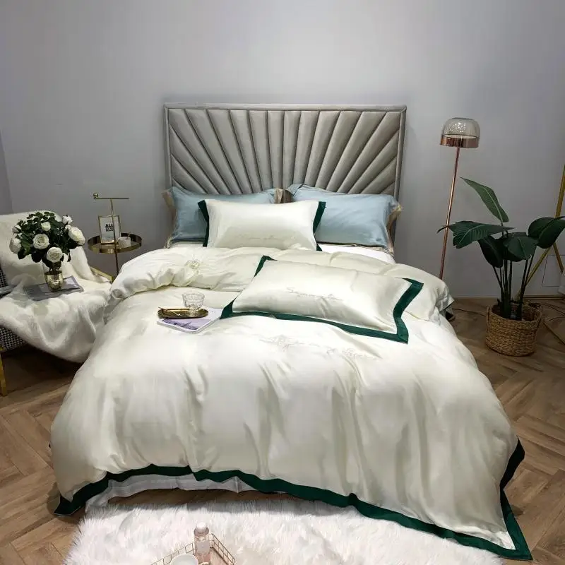 

42 White Tencel Bedclothes Simple Fashion Bed Sheet Duvet Cover Sets 4pcs Bedding Set