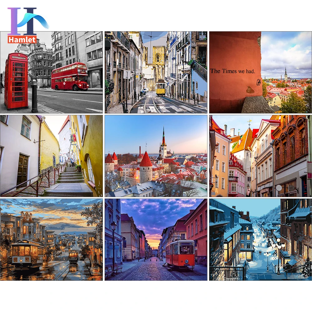 

Paint By Number Kits City House Scene Oil Painting By Number HandPainted 80x100cm Frameless Modern Home Wall Decoration Gift