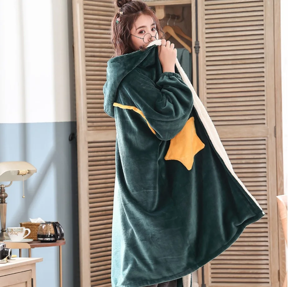 Зимняя фланелевая ночная рубашка халат женский одежда для сна домашняя плотная