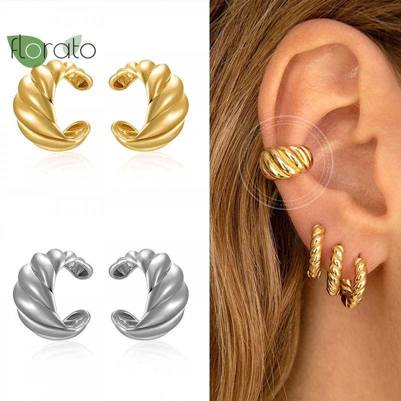 

1PC Clip-On Ear Clip Retro Sea Spiral Brass/24k Gold-Plated Cuff Earrings for Women Twisted European And American Fine Jewelry