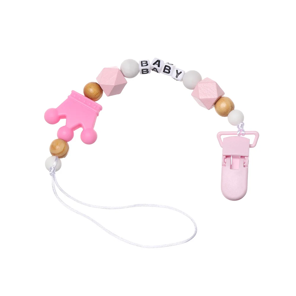 2-Pink Детская Соска с зажимом, цепочка для младенцев, держатель для соски с деревянными бусинами и кристаллами, ремешок для соски, металлические зажимы для соски, цепочка для соски - Цвет: 2-Pink
