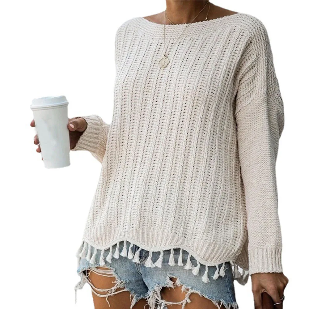 

2021 Autumn Winter Women's Sweater Fashion Solid Color Simplicity Europe America Round Neck Long Sleeve Loose Casual Simplicity