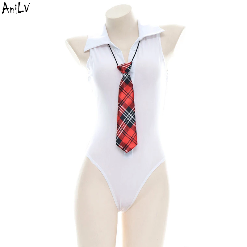

AniLV Women Backless Bodysuit Shirt One piece Swimsuit Costume School Student Bodycon Swimwear Uniform Pool Party Cosplay