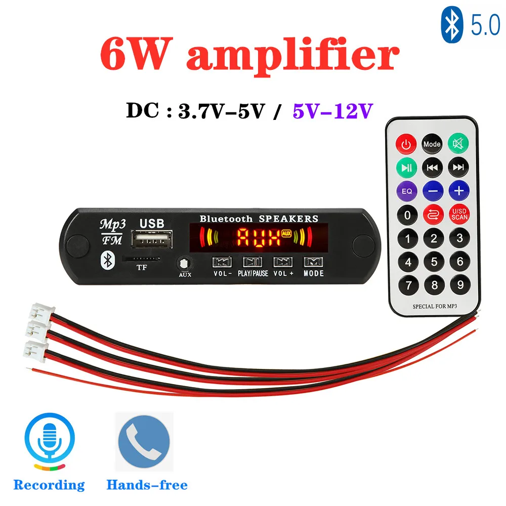 5V/12V Hands free MP3 плеер декодер плата Bluetooth 5 0 6W усилитель автомобильный FM радио модуль