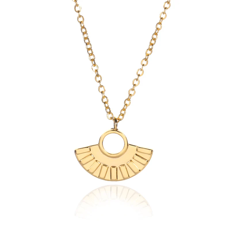 

Gold Color Semicircle Shape Geometric Fan-shaped Pendant Necklaces For Women Men Charm Party Jewelry Gifts Bijoux Collier Femme