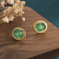 simple retro temperament stud earrings inlaid with natural chalcedony earrings for women ear jewelry wholesale