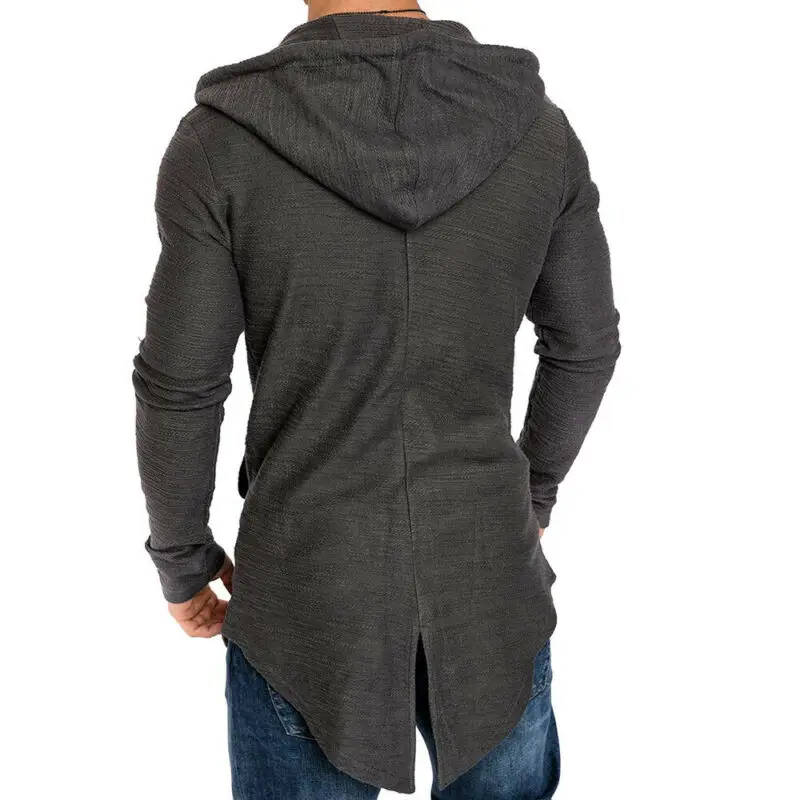 

New 2019 Autumn Men Hooded Jacket Full Zipper Winter Warm Long Sleeve Long Solid Coat