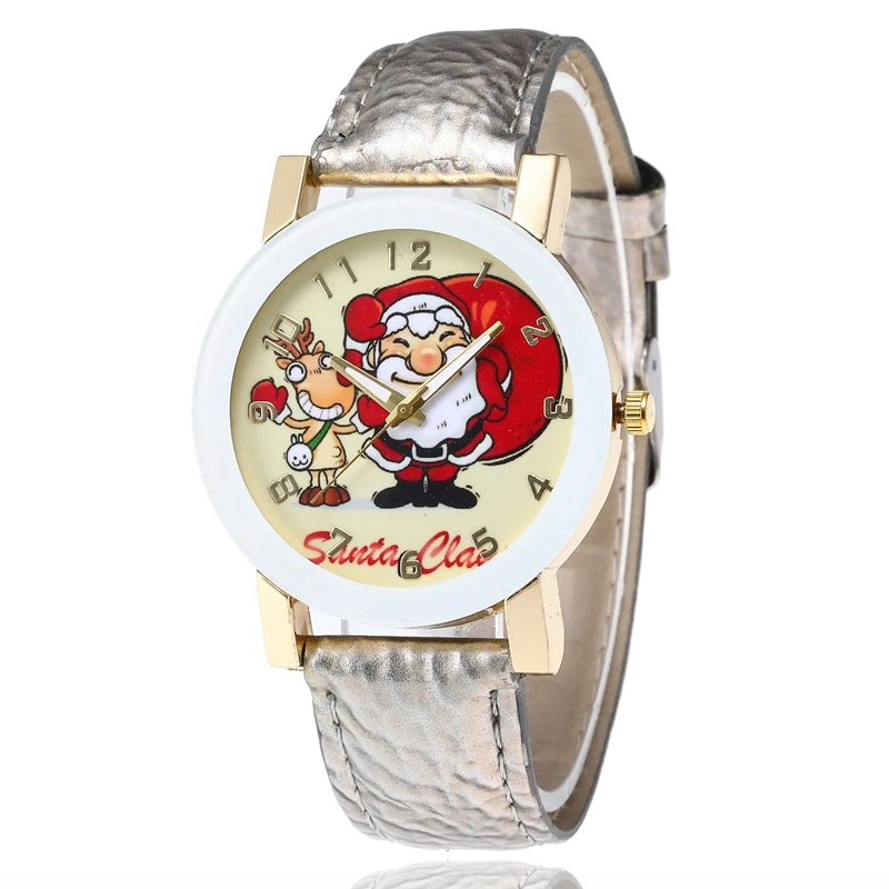 Новые модные женские часы с мультяшным Санта Клаусом и лосем кожаные кварцевые