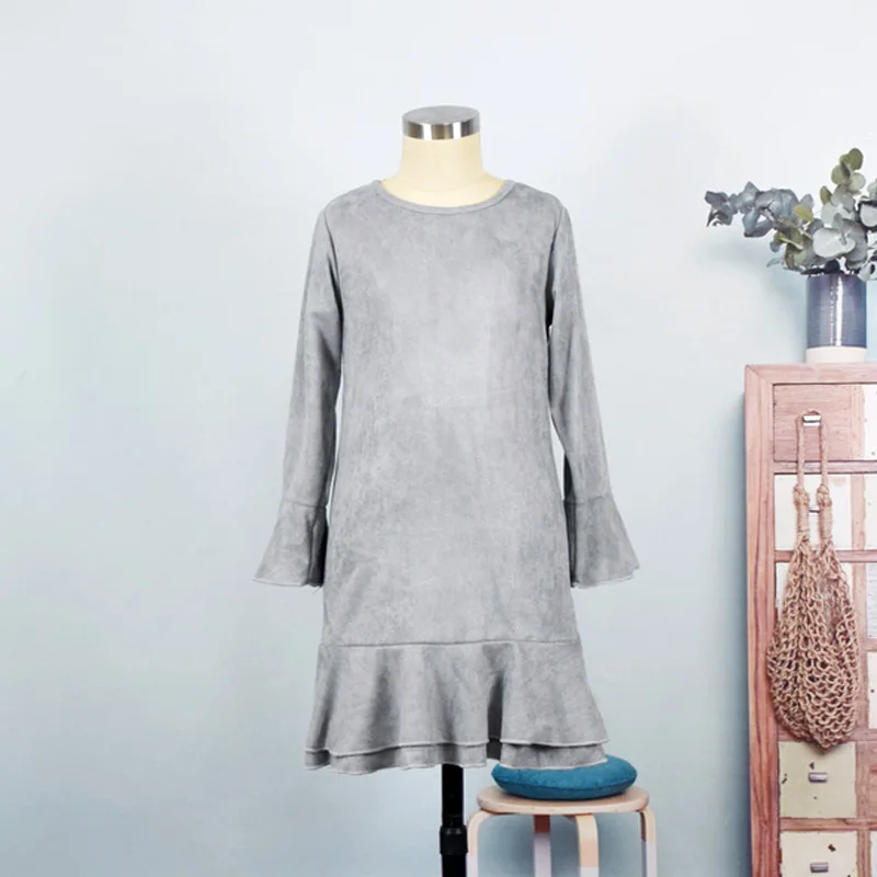 Модные замшевые платья для мамы и дочки семейная одежда осеннее Повседневное