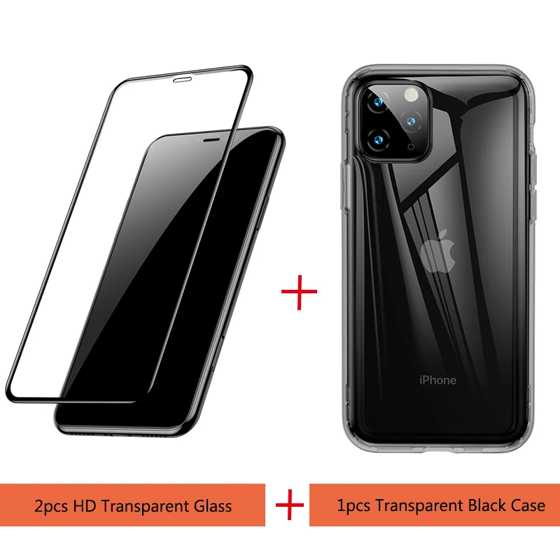 Baseus 0,3 мм Полное покрытие экрана протектор для iPhone 11 Pro Max Защитная пленка Закаленное стекло для iPhone 11 Pro Max 2 шт - Цвет: Transparent Black