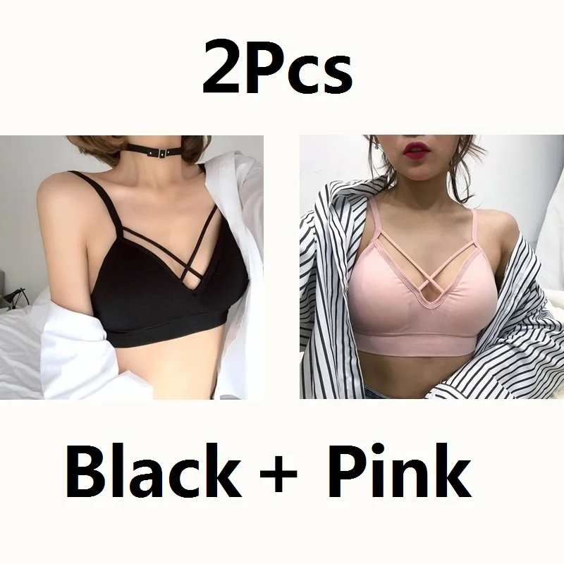 Black Pink Gumprun, 2 шт., сплошной цвет, цельный бюстгальтер, выдалбливают, пуш-ап, бюстгальтер без косточек, бесшовное нижнее белье для женщин, стройнящие, уютные бюстгальтеры для женщин - Цвет: Black Pink