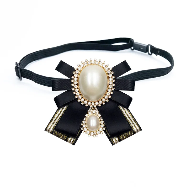 2 i-Remiel Fashion New Korean Pearl Bow Tie Brooch for Female Ancient Rhinestone Lapel Pin Badge Corsage Shirt Collar Accessories - Окраска металла: 2