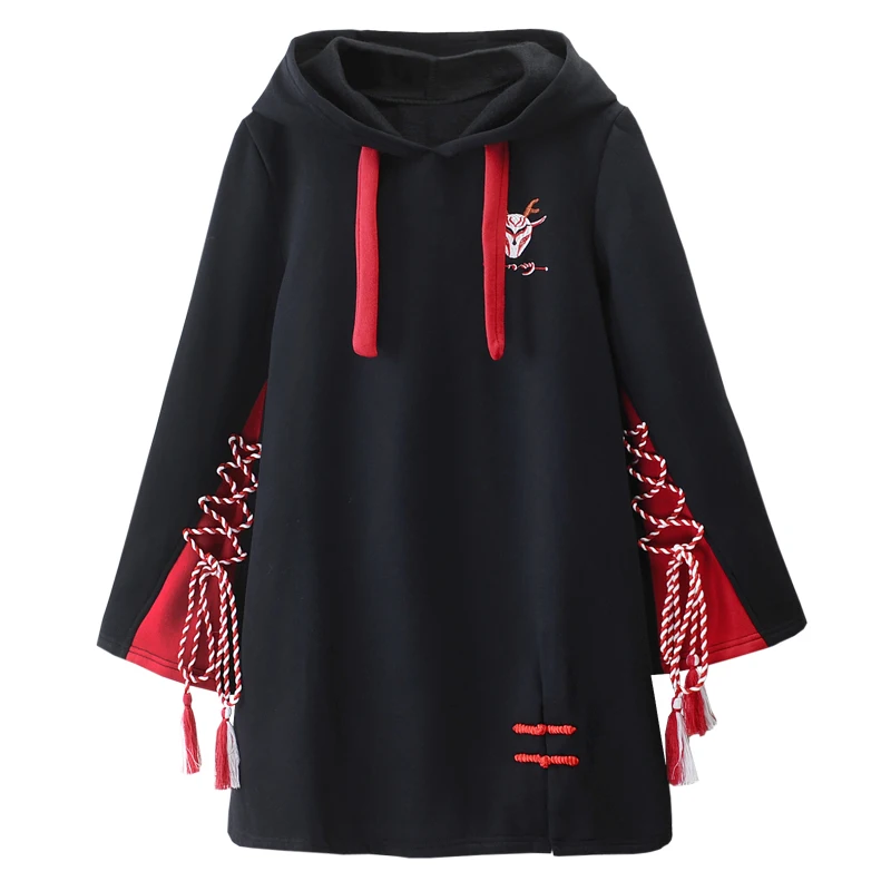 Autumn New Women Hoodies Harajuku Preppy Style Mid-Length Cartoon Embroidery Sweet Hooded Sweatshirt 2010926