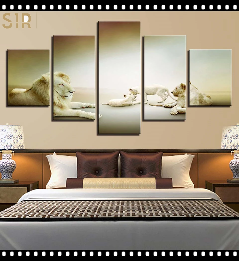 

Lion King Animal Beast Poster Wall Art HD Printed Canvas 5 Piecesr Poster Living Room Decoration Painting Wall Anime Decor