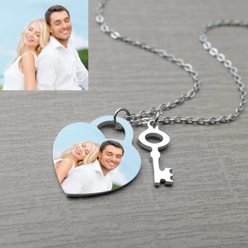 Персонализированные ожерелье с фото гравированное Сердце для нее