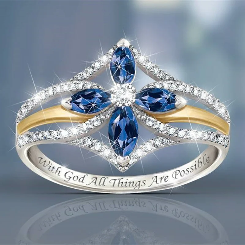 

Exquisite Fashion Two Tone Cross Flower Ring Symbols of Gods Love and The Faith You Hold In Your Heart Engagement Wedding Rings