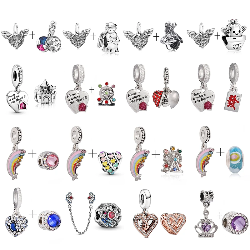 

2Pcs/Lot 1+1New Bright Heart Pendant Angel Wings DIY Jewelry Accessories Making Brand Men and Women Bracelets Necklaces Gifts