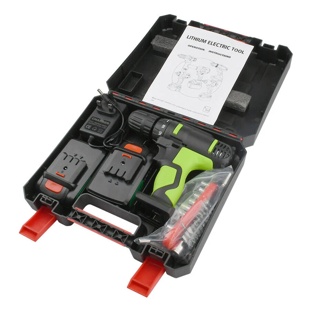 

Portable 21V Cordless Drill Driver Rechargeable Handheld Household Electric Screwdriver Tool Set with 2 Lithium Batteries