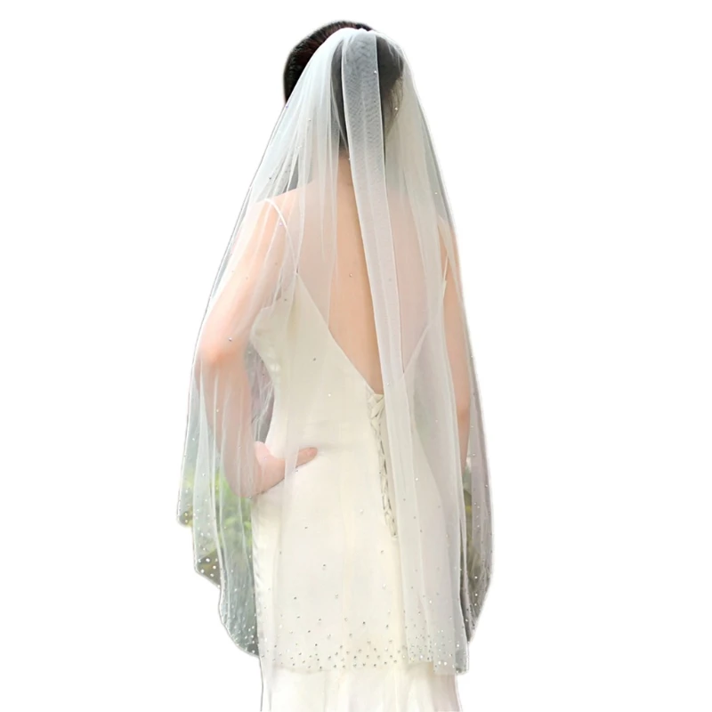

1 Tier Wedding Bridal Veil with Comb Cut Edges with Glittering Rhinestones Tulle Veil for Bride Bridesmaid Flower Girl 45BC