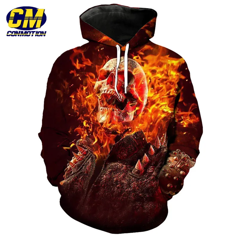 Flame Skull Knight Print 3D Hooded Sweatshirt Latest Fashion Sportswear Pullover Dropshipping and Wholesale US SIZE |