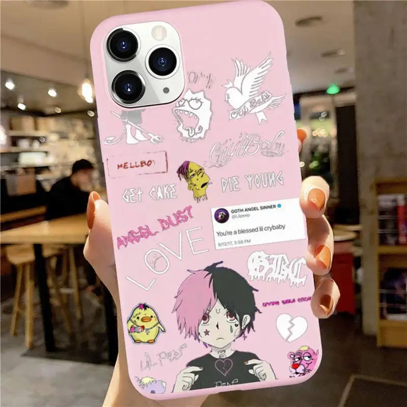 

lil peep Phone Case Pink Candy Color for iPhone 6 7 8 11 12 s mini pro X XS XR MAX Plus
