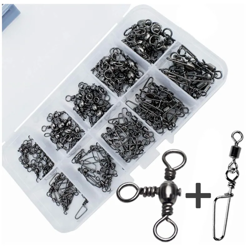 

100PCS Fishhooks Fishing Tackle Swivels Snap Connector Fishing Bait Holder With Hooked Snap Fishhook Carabiners for fishing