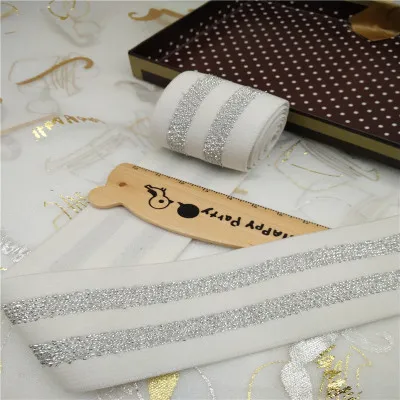 white silver 40 мм(1,5") Золотая Серебряная полоса высокие эластичные ленты канатная Резиновая лента спандекс лента шитье из кружева отделка поясная лента аксессуары для одежды - Цвет: white silver