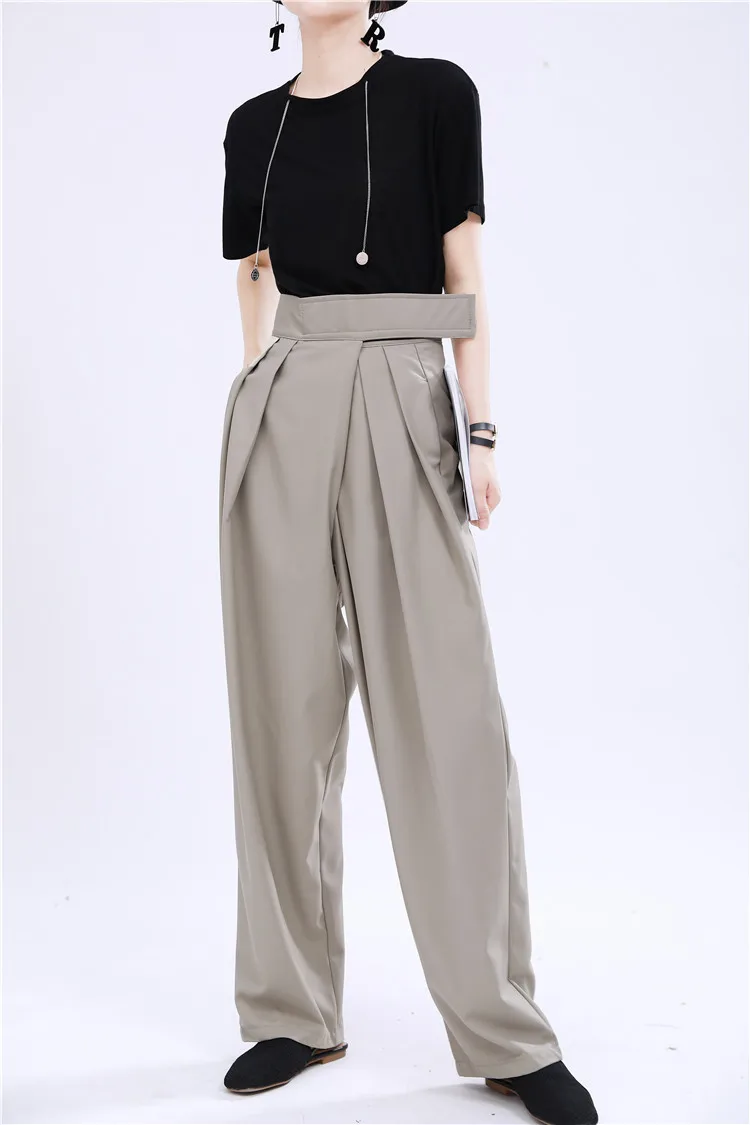 

MSXU 2020 Autumn New Hot-selling Fashion Loose Women Trousers Design Sense Adjustable High Waist Women Wide-leg Pants