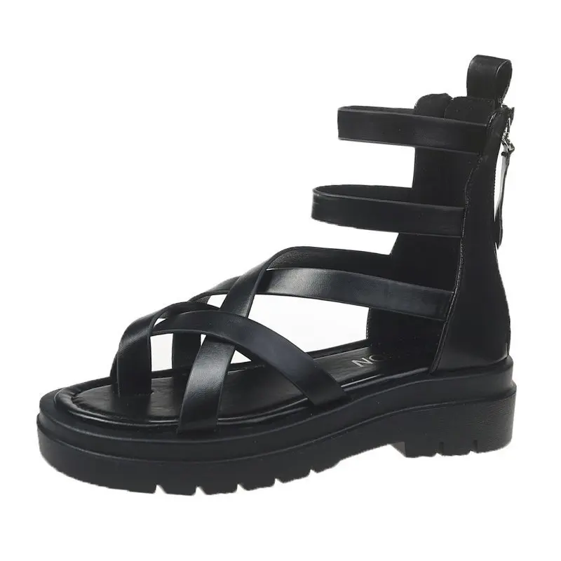 

Clip toe sandals women's 2021 spring new muffin thick bottom high top side zipper hollow Roman leisure beach boots