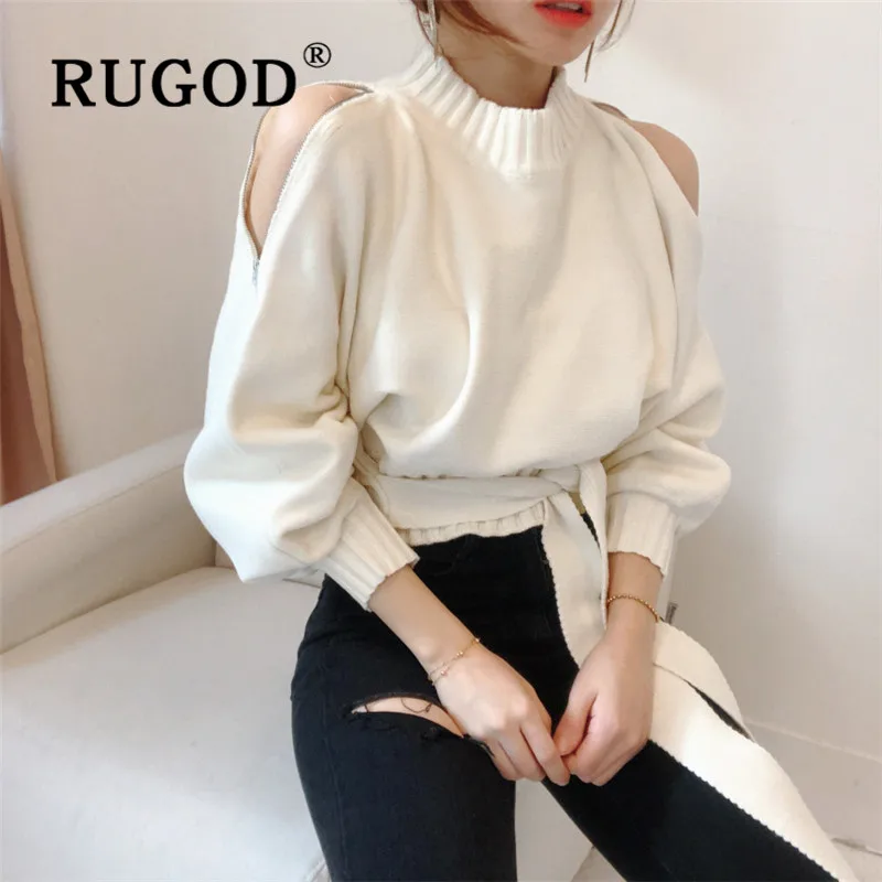 RUGOD винтажный укороченный свитер с открытыми плечами шикарный Однотонный