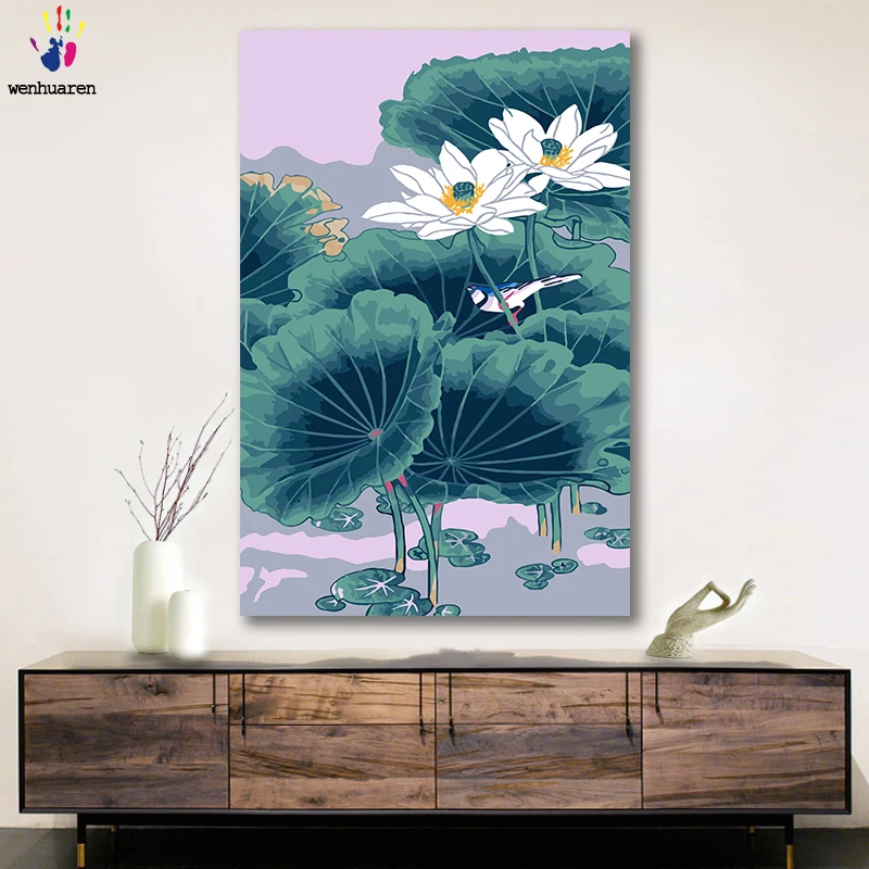 DIY картинки для раскраски по номерам с цветами в виде листа лотоса пруд картина