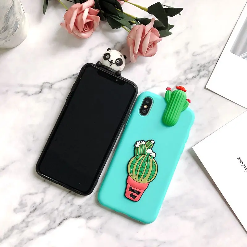 Чехол для iPhone X 5 5s se 2020 силиконовый чехол с 3D пандой КАКТУСОМ Funda 11 6S 7 8 Plus XR XS Max