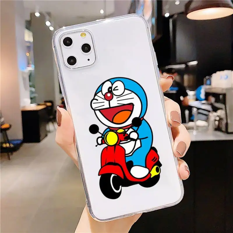 

Cute Cartoon Doraemon Robot cat Phone Case Transparent soft For iphone 5 5s 5c se 6 6s 7 8 11 12 plus mini x xs xr pro max