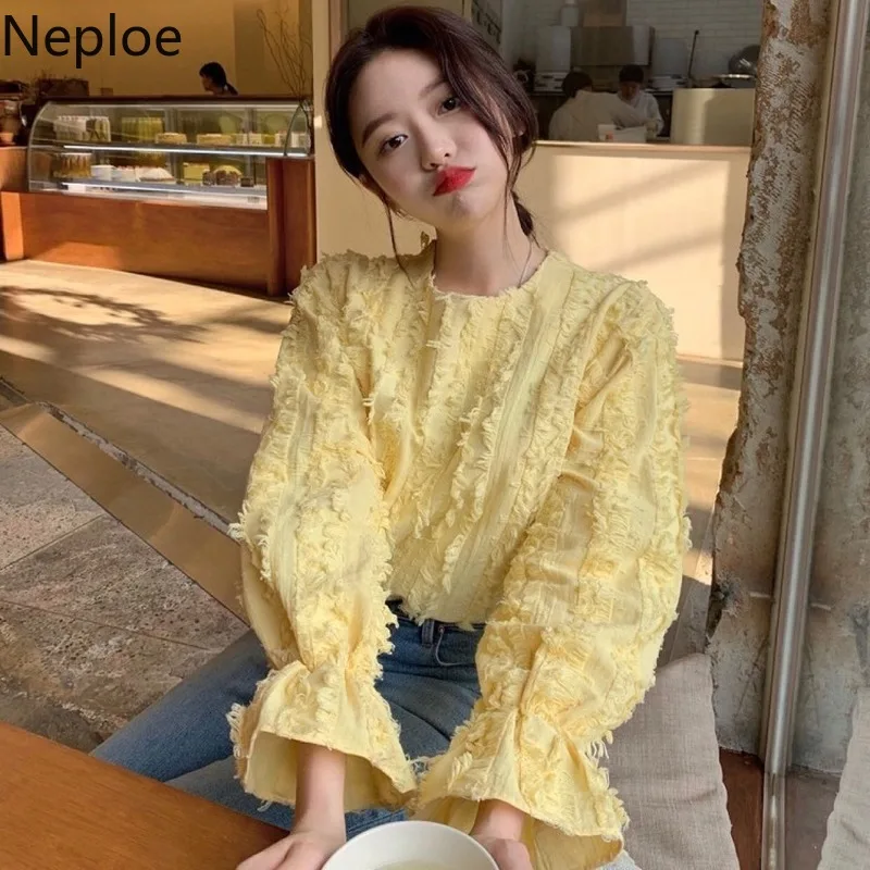 Женская футболка с кисточками в Корейском стиле круглым вырезом и расклешенными