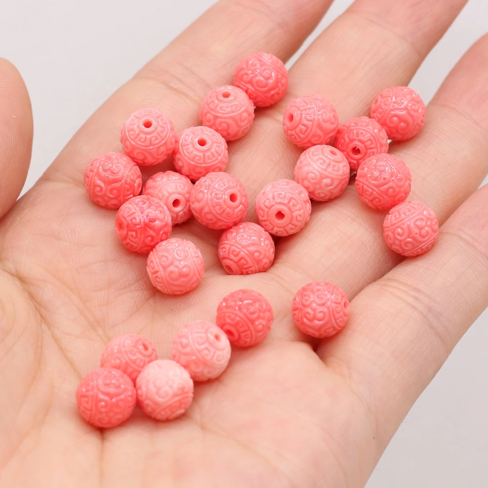 

10pcs/lot Pink Artificial Coarl Beads Round Shape Punching Coarl Loose Beads for Making DIY Jewerly Necklace Bracelet Wholesale